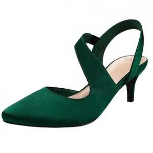 NEW MYSOFT women's satin closed toe slingback heels in dark green